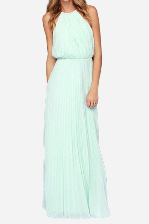 Sleeveless Belted Maxi Pleated Dress