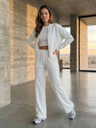 The Voyager Zip Set two-piece zip-front sweatshirt and wide-leg joggers travel outfit