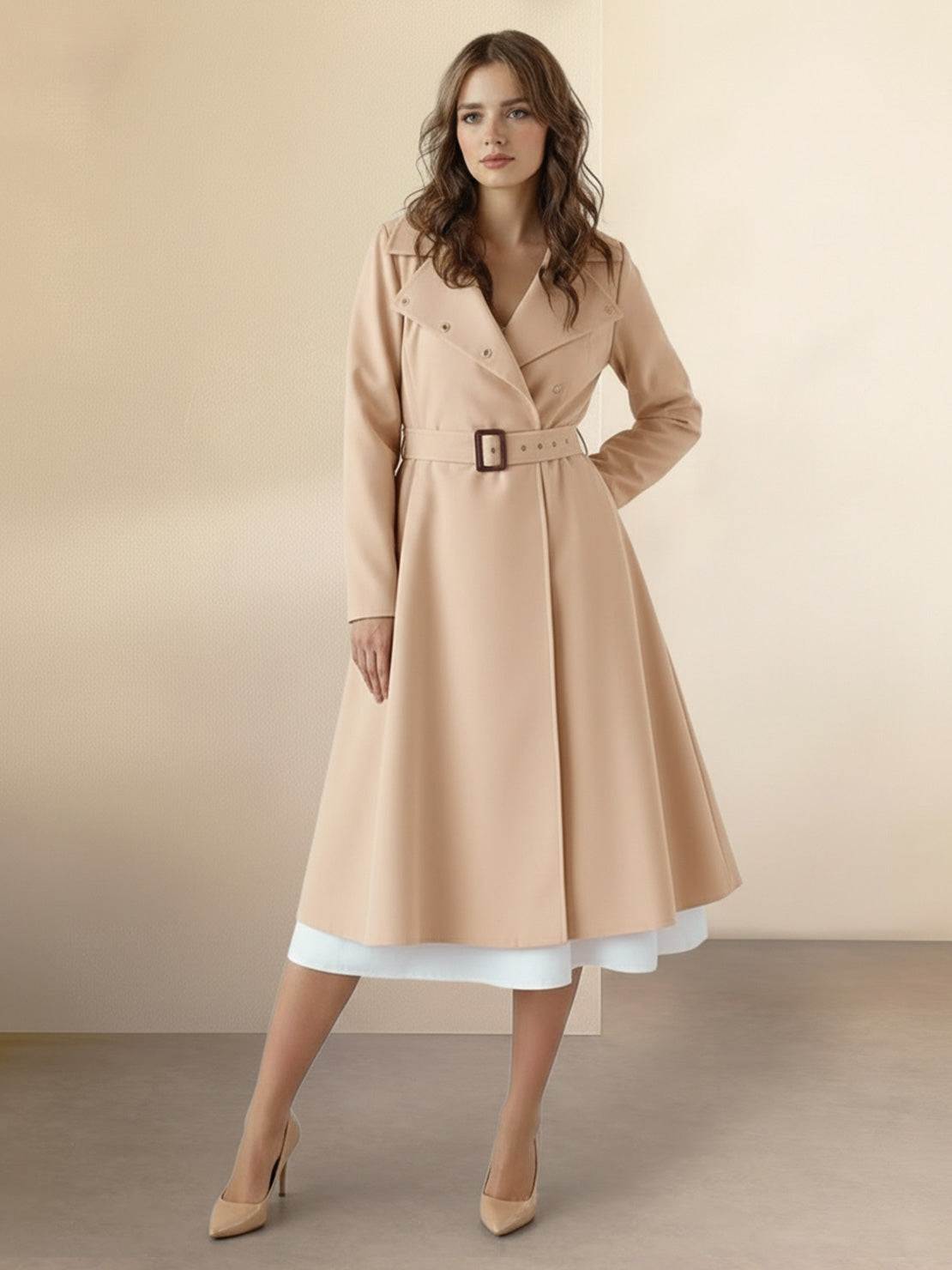 Water-repellent A-line hooded raincoat with insulated lining and feminine fit for women