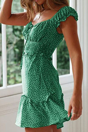 Sweetheart Collar Printed Ruffled Maxi Dress
