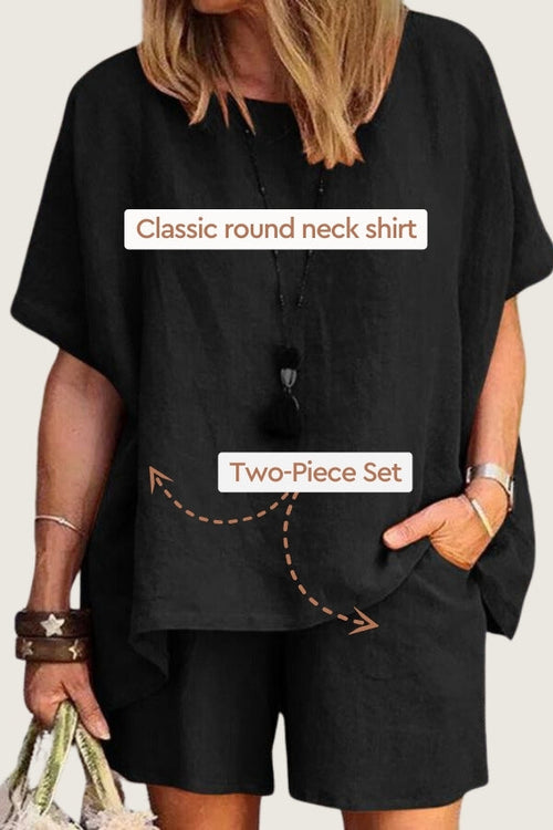 Comfy Linen-like Shirt & Shorts Two-Piece Set