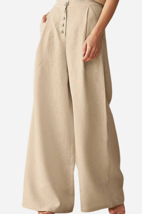 Button Front High Waist Palazzo Pants