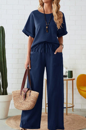 Classy & Laid Back Lifestyle: Rolled Cuff Top And Patch Pocket Pants Set