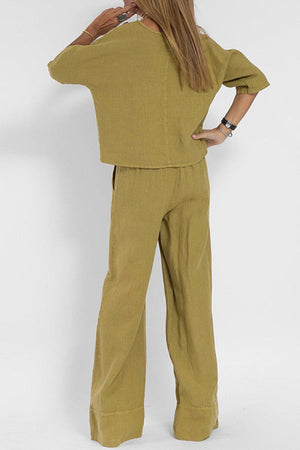 At Ease & Down to Earth: Short-sleeved Pullover & Wide Trouser Matching Set